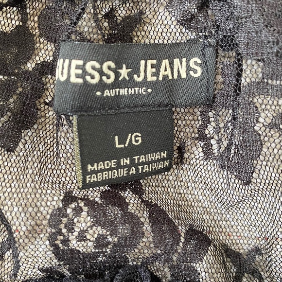 Guess Black Sheer Floral Lace Wide Neck Party Casual Blouse Top- Sz-L - Picture 11 of 16